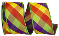 Multi 2-1 2 Inch Tropical Dupioni Check Diagonal Wired Edge Ribbon for Wreaths & Bows
