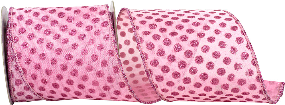 Pink Wired Edge Ribbon 4 Inch Mesh Glitter Dots