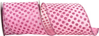 Pink Wired Edge Ribbon 4 Inch Mesh Glitter Dots