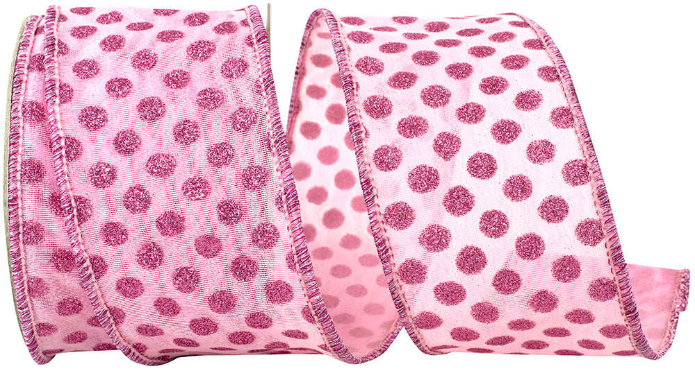 Pink Glitter Dots Wired Edge Ribbon 2-1/2 Inch