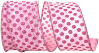 Pink Glitter Dots Wired Edge Ribbon 2-1/2 Inch
