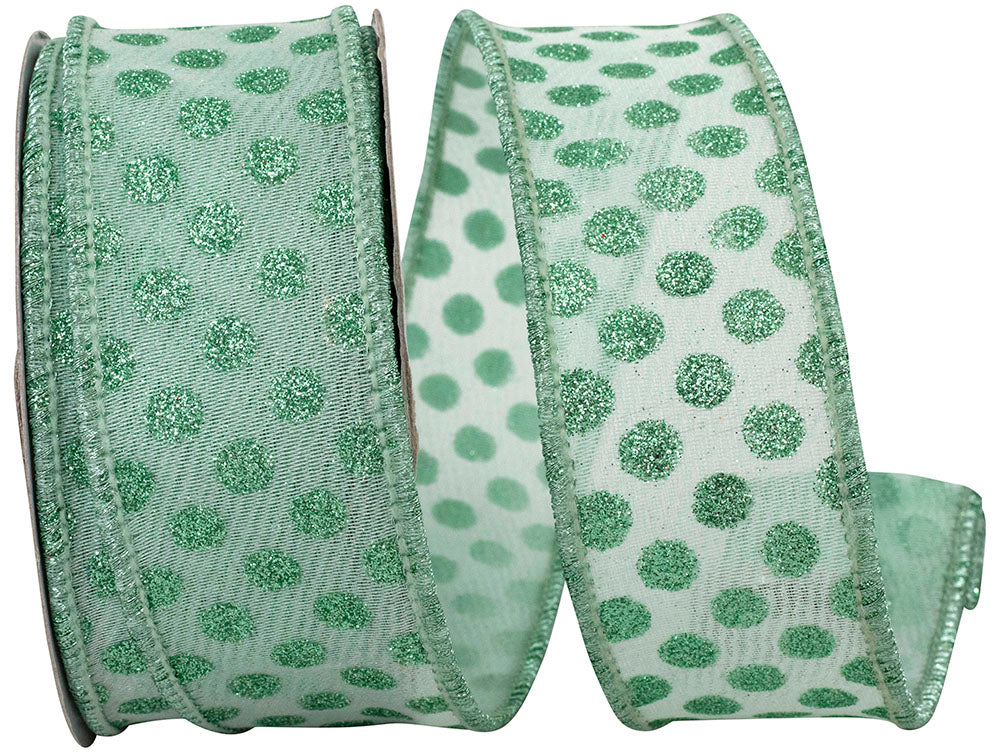 Aqua Glitter Dots Wired Edge Ribbon 1-1/2 Inch for Bows