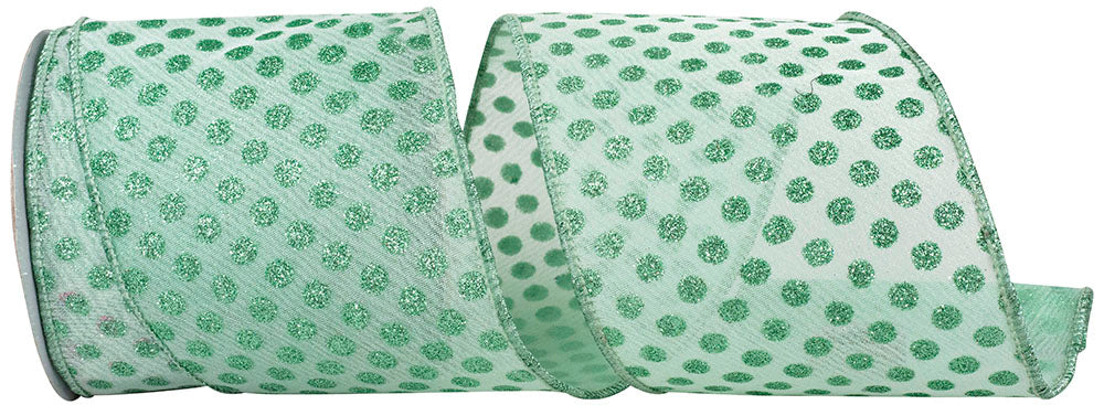 Aqua 4 Inch Glitter Dots Wired Edge Ribbon for Wreaths