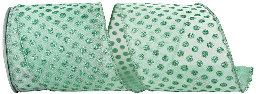 Aqua 4 Inch Glitter Dots Wired Edge Ribbon for Wreaths