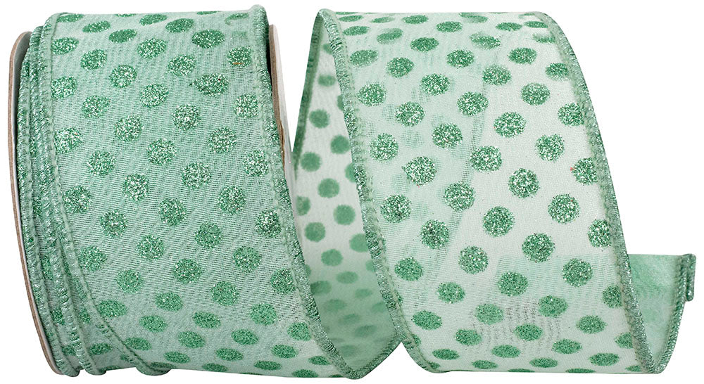 Aqua Mesh Glitter Dots Wired Edge Ribbon 2-1/2 Inch