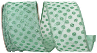 Aqua Mesh Glitter Dots Wired Edge Ribbon 2-1/2 Inch
