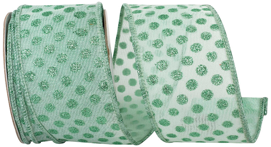 Aqua Mesh Glitter Dots Wired Edge Ribbon 2-1/2 Inch