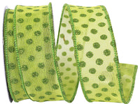 Green 1-1/2 Inch Mesh Glitter Dots Wired Edge Ribbon