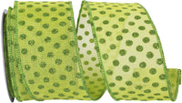 Green 2-1/2 Inch Mesh Glitter Dots Wired Edge Ribbon