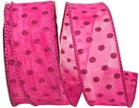 Hot Pink 1-1/2 Inch Mesh Glitter Dots Wired Edge Ribbon