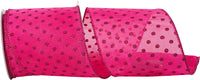 Hot Pink 4 Inch Glitter Dots Wired Edge Ribbon