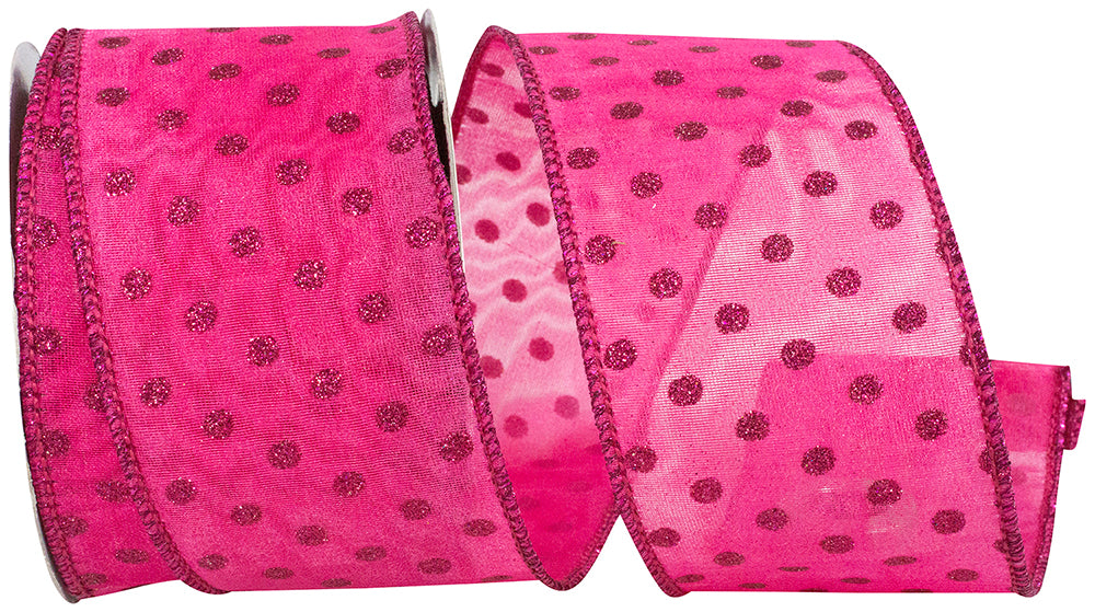 Hot Pink 2-1/2 Inch Mesh Glitter Dots Wired Edge Ribbon