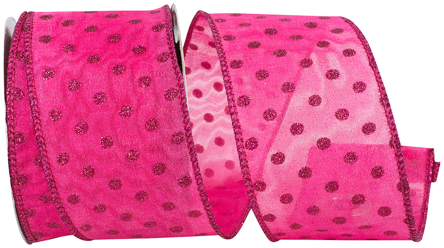 Hot Pink 2-1/2 Inch Mesh Glitter Dots Wired Edge Ribbon