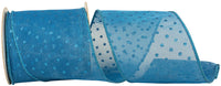 Turquoise Wired Edge Ribbon 4 Inch Mesh Glitter Dots