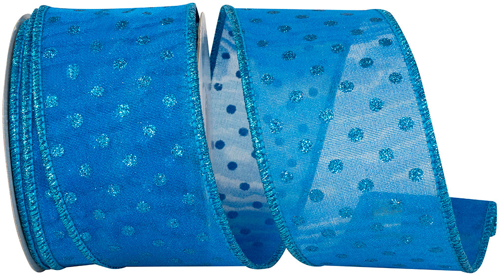 Turquoise 2-1/2 Inch Mesh Glitter Dots Wired Edge Ribbon