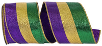 Mardi Gras 4 Inch Metallic Wired Edge Ribbon Purple Gold Green