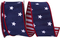 Navy Red 2-1 2 Inch Stars Dupioni Deluxe Striped Backing Wired Edge Ribbon for Wreaths & Bows