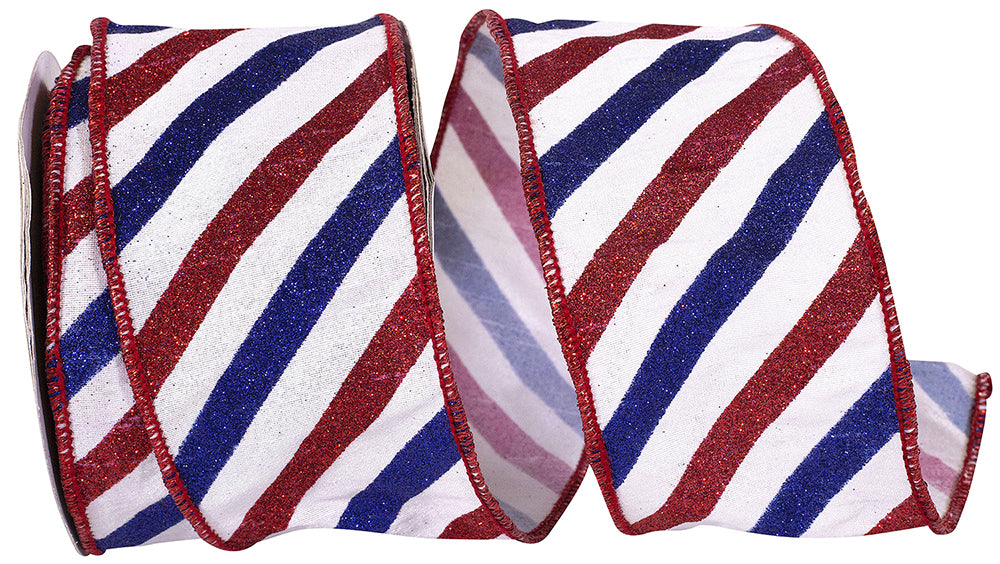 Patriotic Dupioni Wired Edge Ribbon Red White Blue 2-1/2 Inch