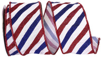 Patriotic Dupioni Wired Edge Ribbon Red White Blue 2-1/2 Inch