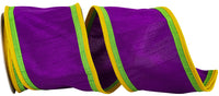 Purple Gold Green 4 Inch Mardi Gras Dupioni Piping Wired Edge Ribbon for Wreaths & Bows