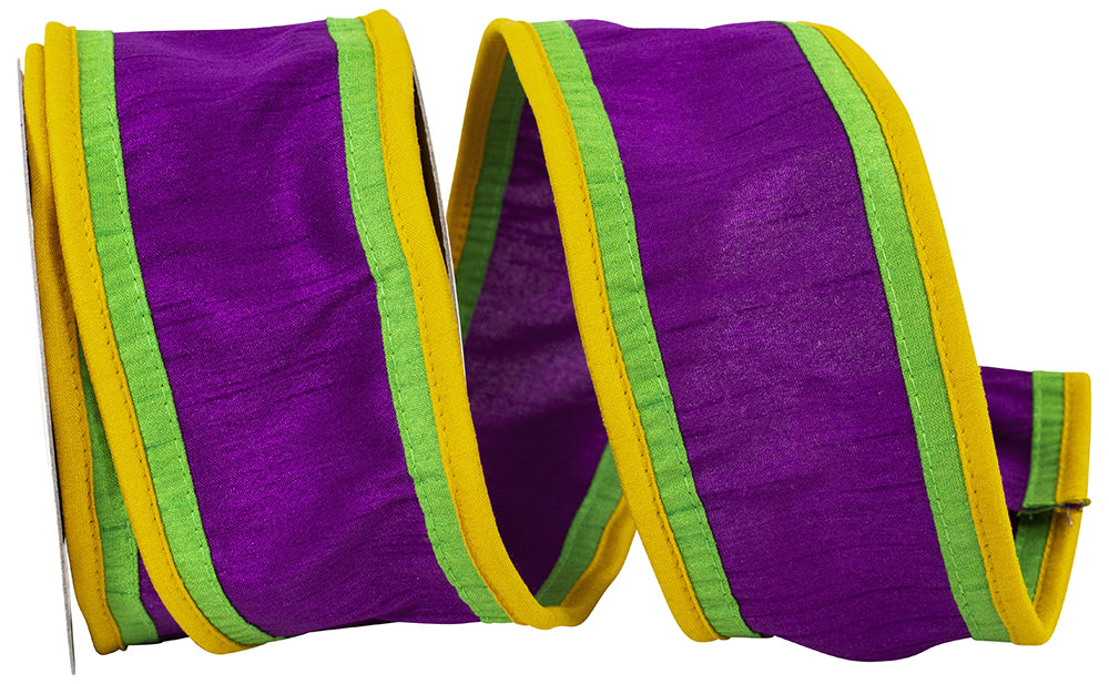 Purple Gold Green 2-1 2 Inch Mardi Gras Dupioni Piping Wired Edge Ribbon for Wreaths & Bows