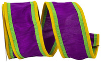 Purple Gold Green 2-1 2 Inch Mardi Gras Dupioni Piping Wired Edge Ribbon for Wreaths & Bows