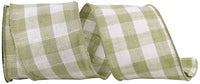 Sage Cotton Canvas Check Wired Edge Ribbon 4 Inch