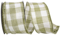 Sage Cotton Canvas Check Wired Edge Ribbon 2-1/2 Inch