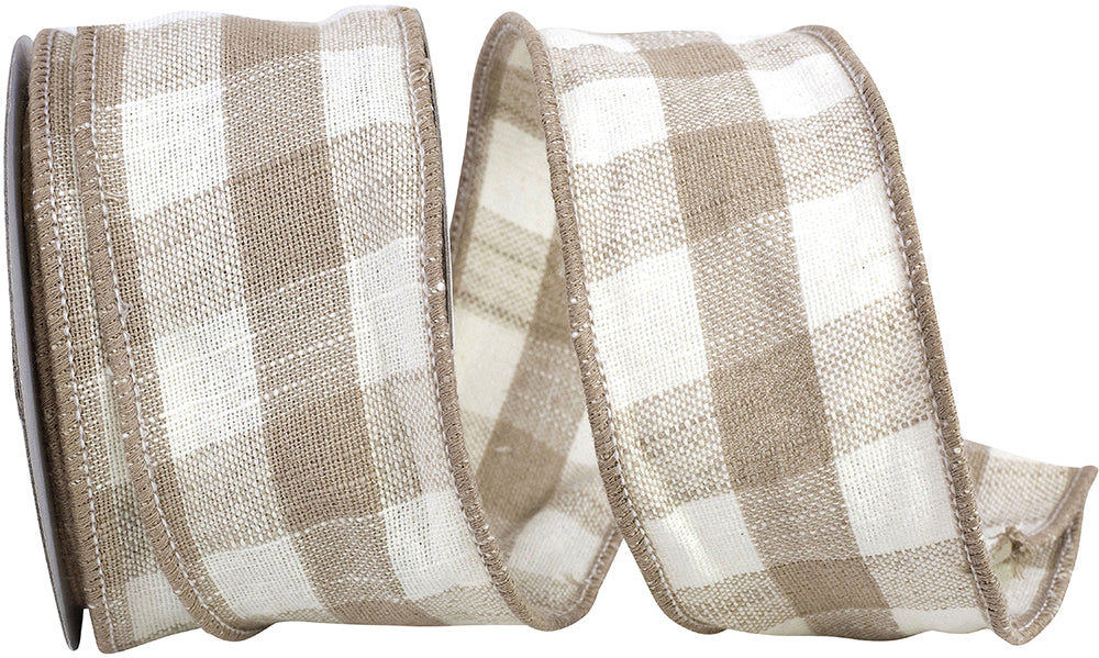 Natural Cotton Canvas Check Wired Edge Ribbon 2-1/2 Inch