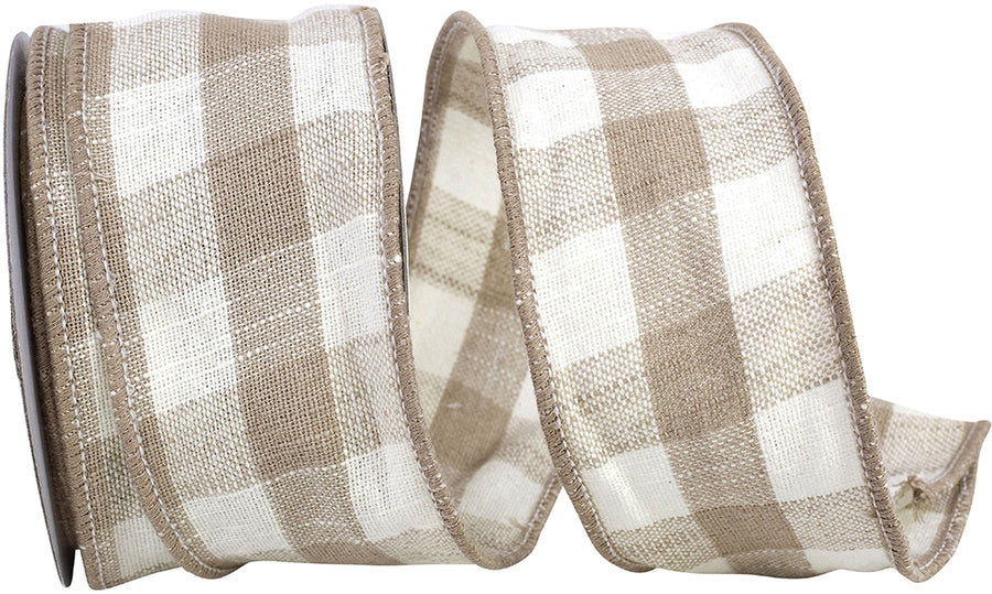 Natural Cotton Canvas Check Wired Edge Ribbon 2-1/2 Inch