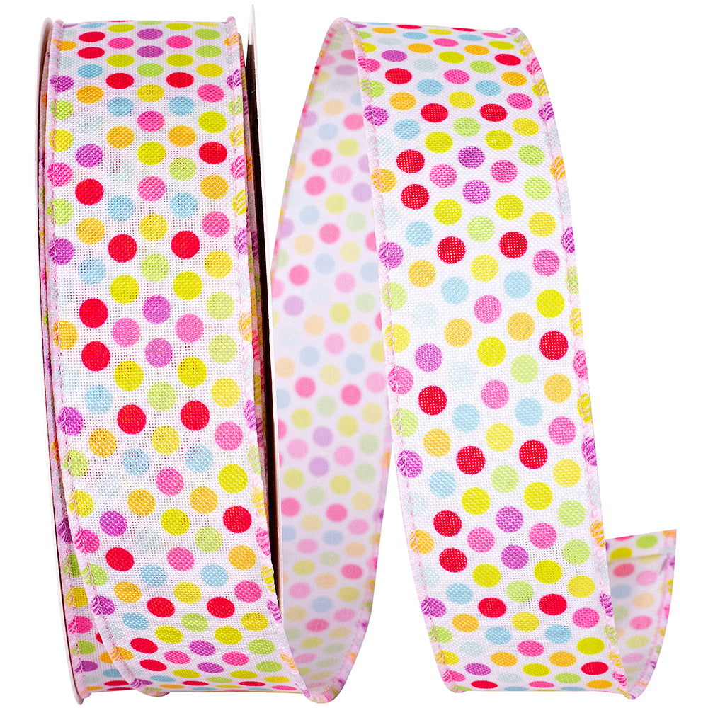Pastel 1-1 2 Inch Linen Pastel Dots Wired Edge Ribbon for Wreaths & Bows