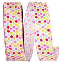 Pastel 1-1 2 Inch Linen Pastel Dots Wired Edge Ribbon for Wreaths & Bows