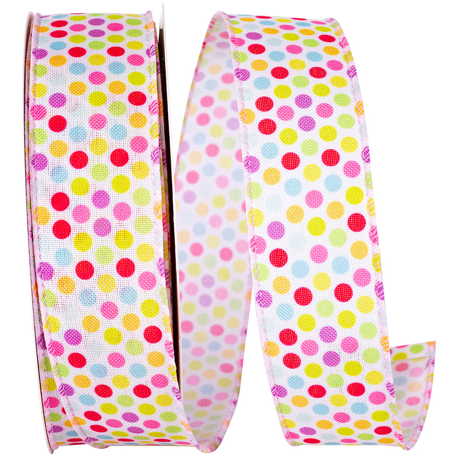 Pastel 1-1 2 Inch Linen Pastel Dots Wired Edge Ribbon for Wreaths & Bows