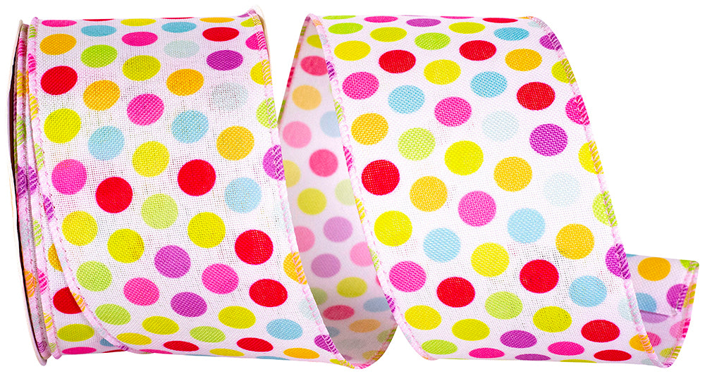 Pastel 2-1 2 Inch Linen Pastel Dots Wired Edge Ribbon for Wreaths & Bows