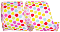 Pastel 2-1 2 Inch Linen Pastel Dots Wired Edge Ribbon for Wreaths & Bows