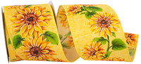 Yellow 2-1 2 Inch Sunflower Vine Delight Wired Edge Ribbon for Wreaths & Bows