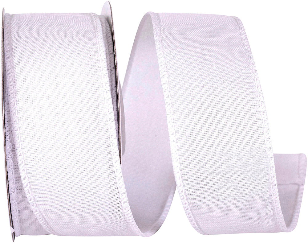 White 1-1 2 Inch Subtle Linen Wired Edge Ribbon for Wreaths & Bows