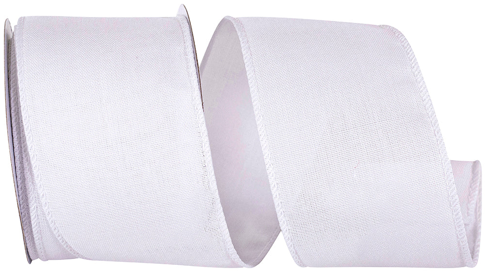 White 2-1 2 Inch Subtle Linen Wired Edge Ribbon for Wreaths & Bows