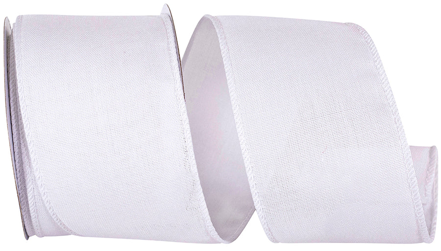 White 2-1 2 Inch Subtle Linen Wired Edge Ribbon for Wreaths & Bows