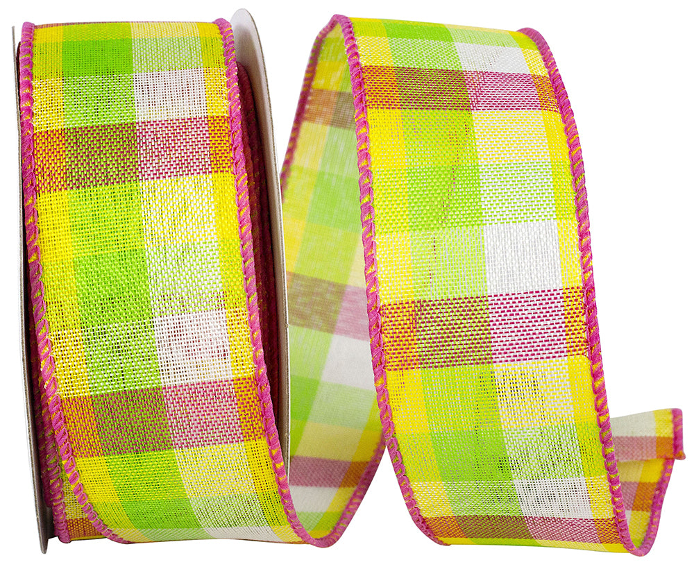 Pastel 1-1 2 Inch Check Vibrance Wired Edge Ribbon for Wreaths & Bows