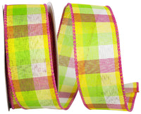 Pastel 1-1 2 Inch Check Vibrance Wired Edge Ribbon for Wreaths & Bows
