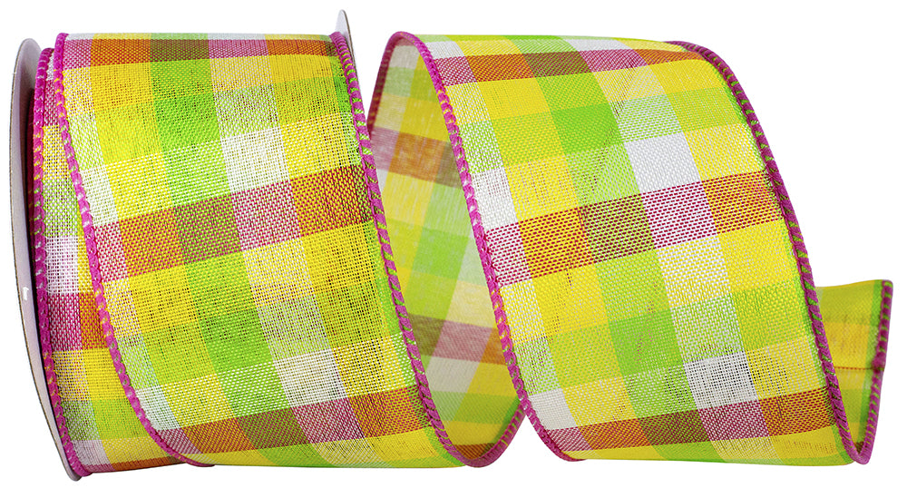 Pastel 2-1 2 Inch Check Vibrance Wired Edge Ribbon for Wreaths & Bows