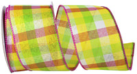 Pastel 2-1 2 Inch Check Vibrance Wired Edge Ribbon for Wreaths & Bows