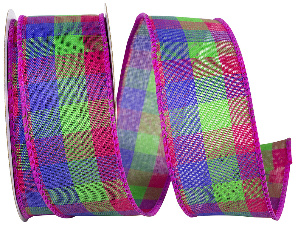 Op2 1-1 2 Inch Check Vibrance Wired Edge Ribbon for Wreaths & Bows