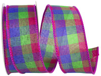 Op2 1-1 2 Inch Check Vibrance Wired Edge Ribbon for Wreaths & Bows