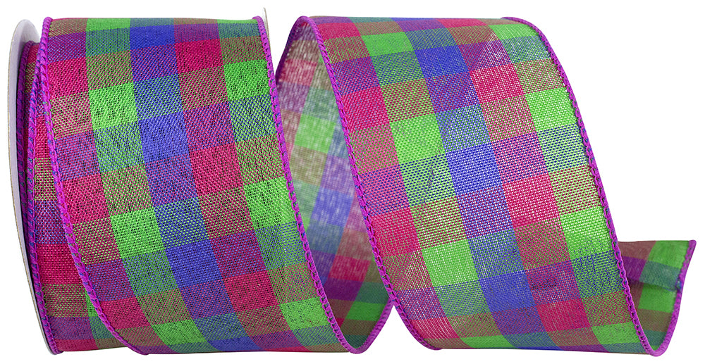 Op2 2-1 2 Inch Check Vibrance Wired Edge Ribbon for Wreaths & Bows