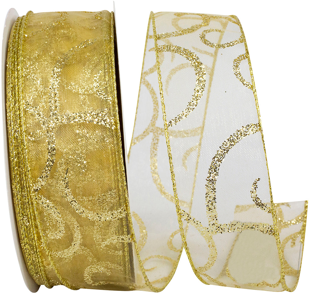 Gold Sheer Wired Edge Ribbon 1-1/2 Inch for Wreaths