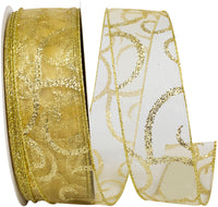 Gold Sheer Wired Edge Ribbon 1-1/2 Inch for Wreaths