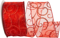 Red 2-1/2 Inch Sheer Wired Edge Glitter Ribbon