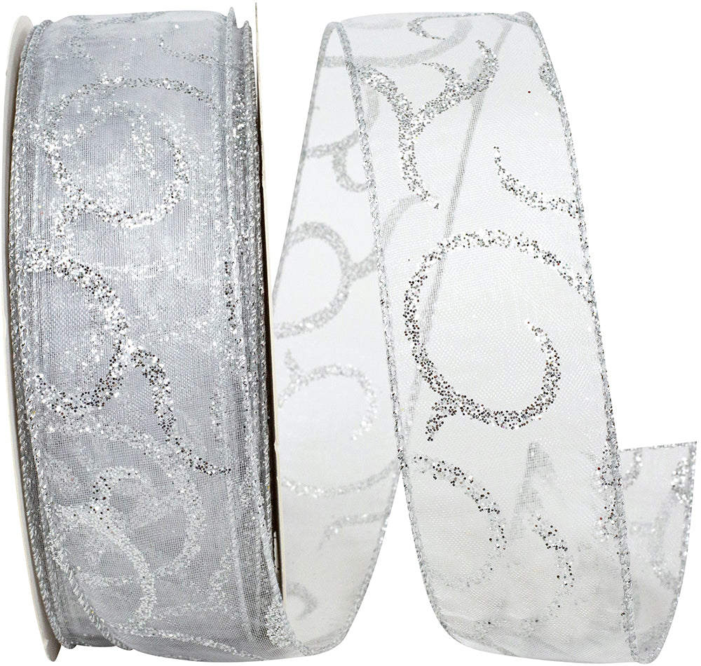 Silver Sheer Wired Edge Ribbon 1-1/2 Inch for Wreaths